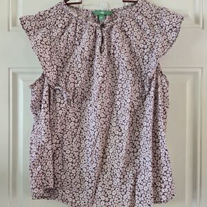 Dip Women Size L Light Pink Top With Flowers Flutter Sleeves Thin Light Weight